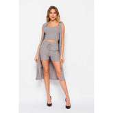 3 PIECE CARDIGAN CROP TOP SHORT SET